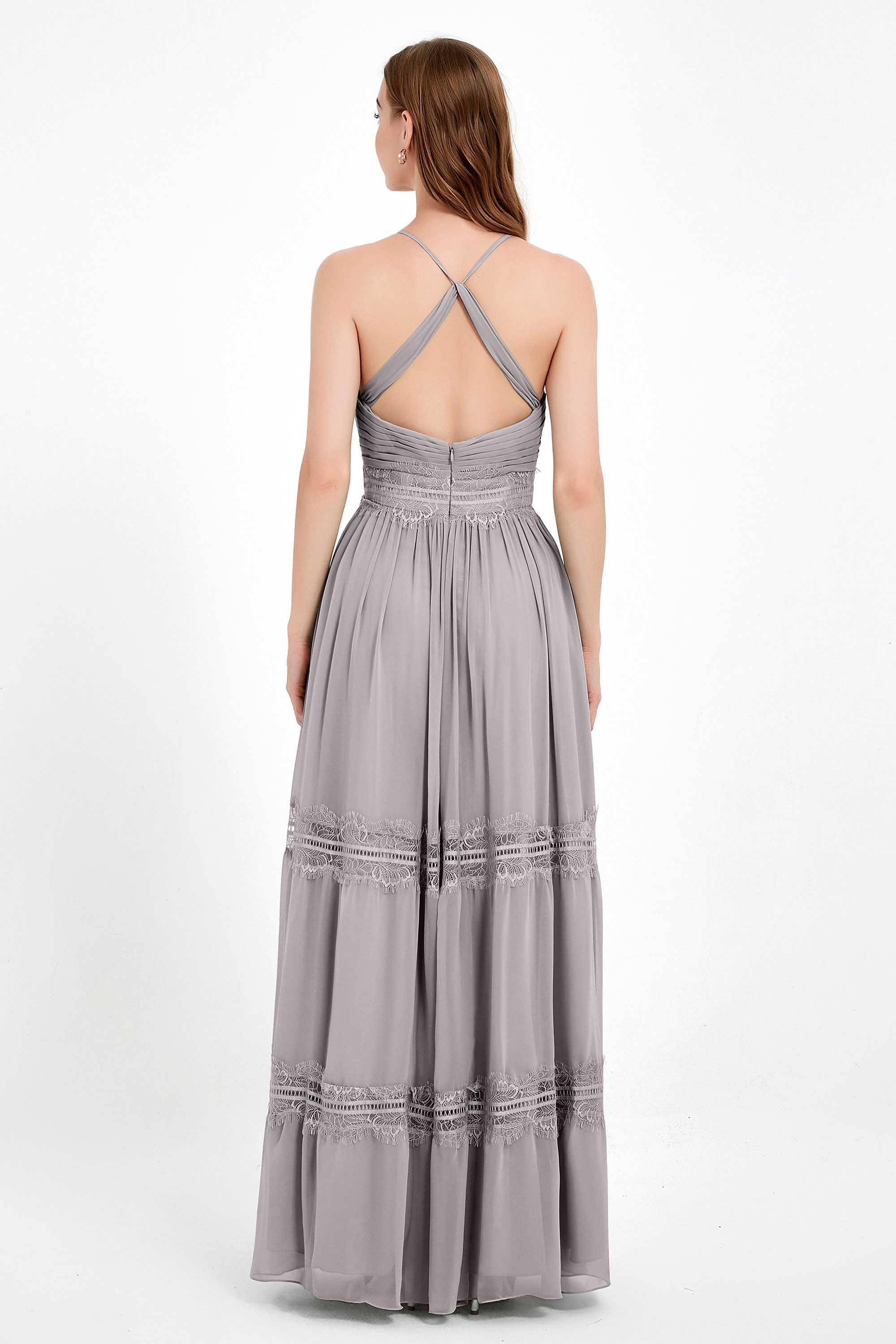 Spaghetti Straps V Neckline Chiffon Lace Bridesmaid Dresses Women's Formal Evening Gowns