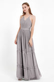 Spaghetti Straps V Neckline Chiffon Lace Bridesmaid Dresses Women's Formal Evening Gowns