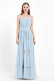 Spaghetti Straps V Neckline Chiffon Lace Bridesmaid Dresses Women's Formal Evening Gowns