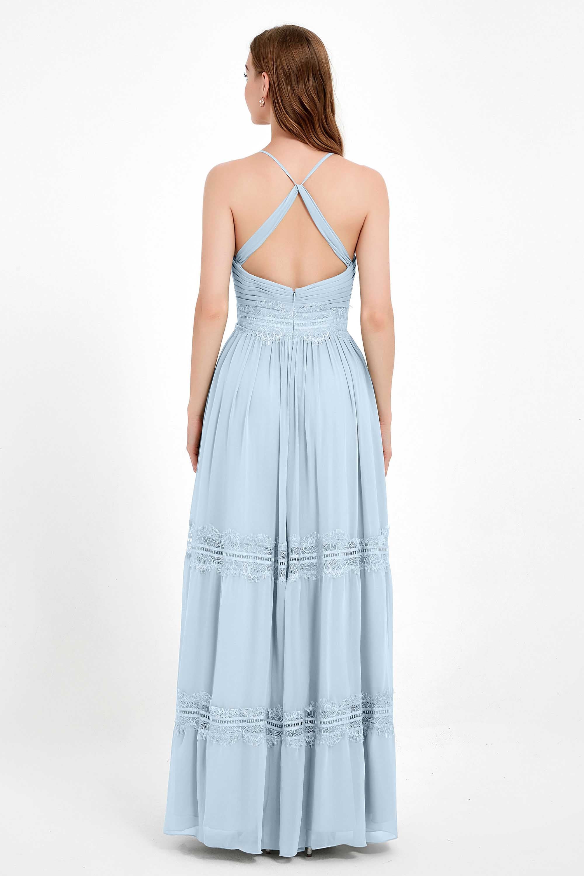 Spaghetti Straps V Neckline Chiffon Lace Bridesmaid Dresses Women's Formal Evening Gowns