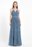 Spaghetti Straps V Neckline Chiffon Lace Bridesmaid Dresses Women's Formal Evening Gowns