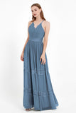 Spaghetti Straps V Neckline Chiffon Lace Bridesmaid Dresses Women's Formal Evening Gowns