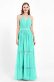 Spaghetti Straps V Neckline Chiffon Lace Bridesmaid Dresses Women's Formal Evening Gowns
