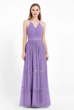 Spaghetti Straps V Neckline Chiffon Lace Bridesmaid Dresses Women's Formal Evening Gowns