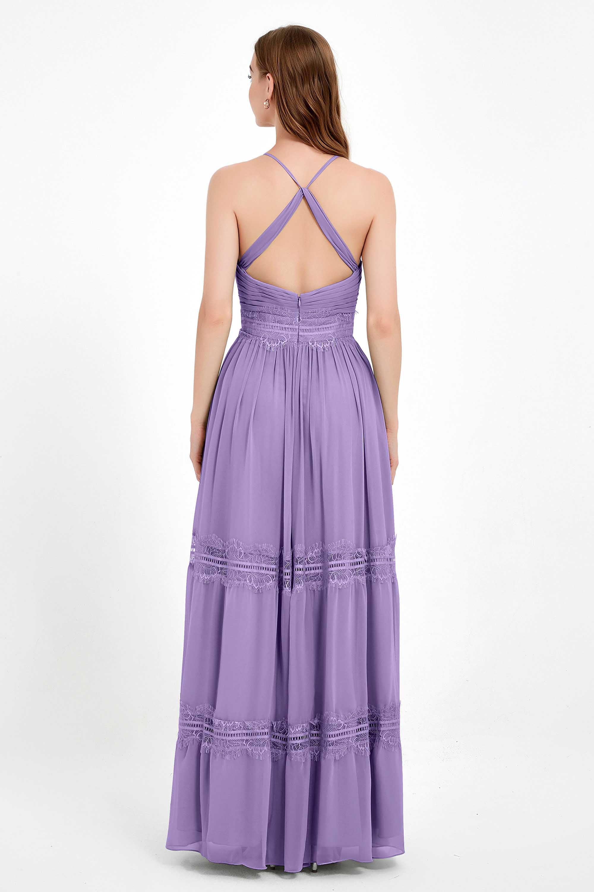 Spaghetti Straps V Neckline Chiffon Lace Bridesmaid Dresses Women's Formal Evening Gowns