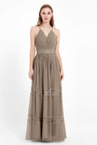 Spaghetti Straps V Neckline Chiffon Lace Bridesmaid Dresses Women's Formal Evening Gowns