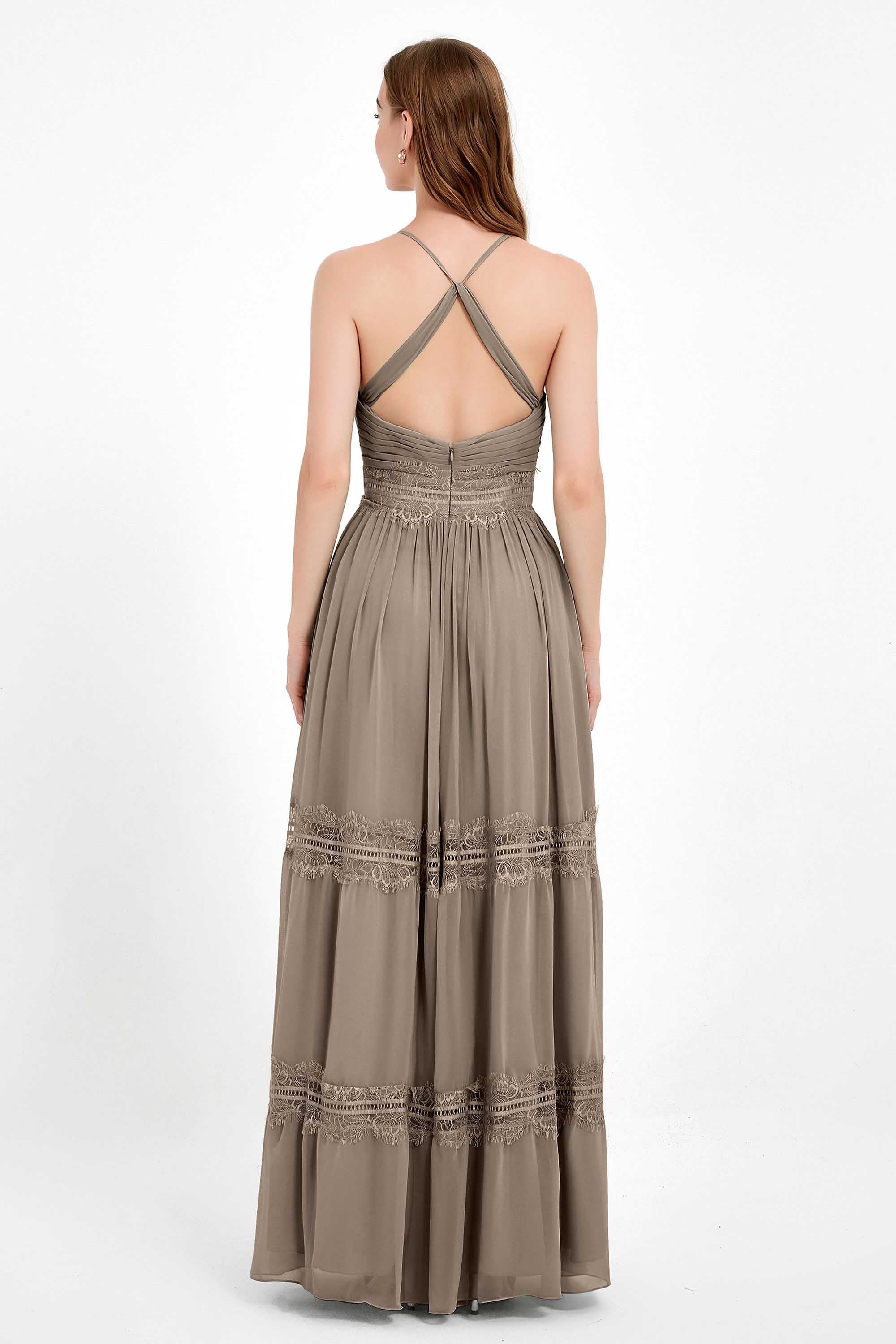 Spaghetti Straps V Neckline Chiffon Lace Bridesmaid Dresses Women's Formal Evening Gowns