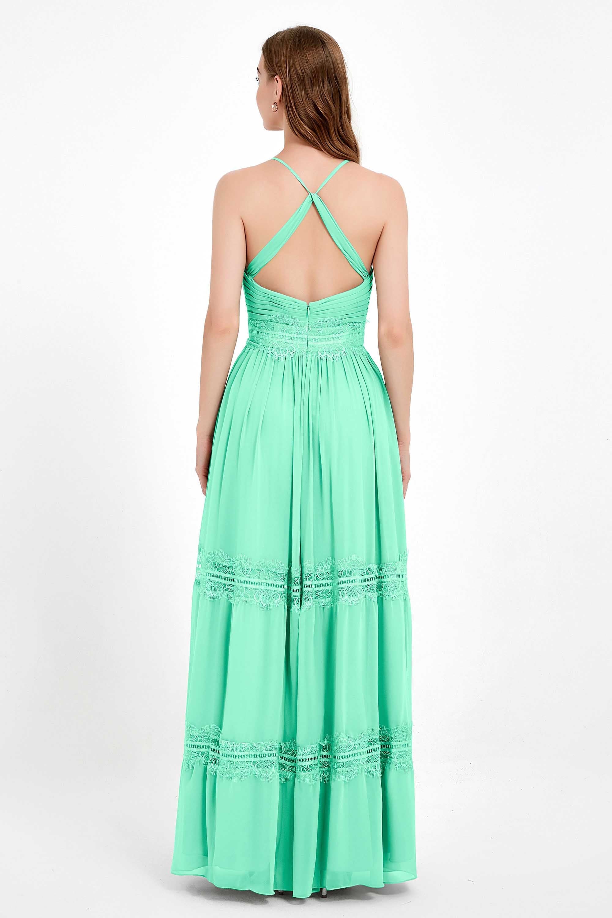 Spaghetti Straps V Neckline Chiffon Lace Bridesmaid Dresses Women's Formal Evening Gowns