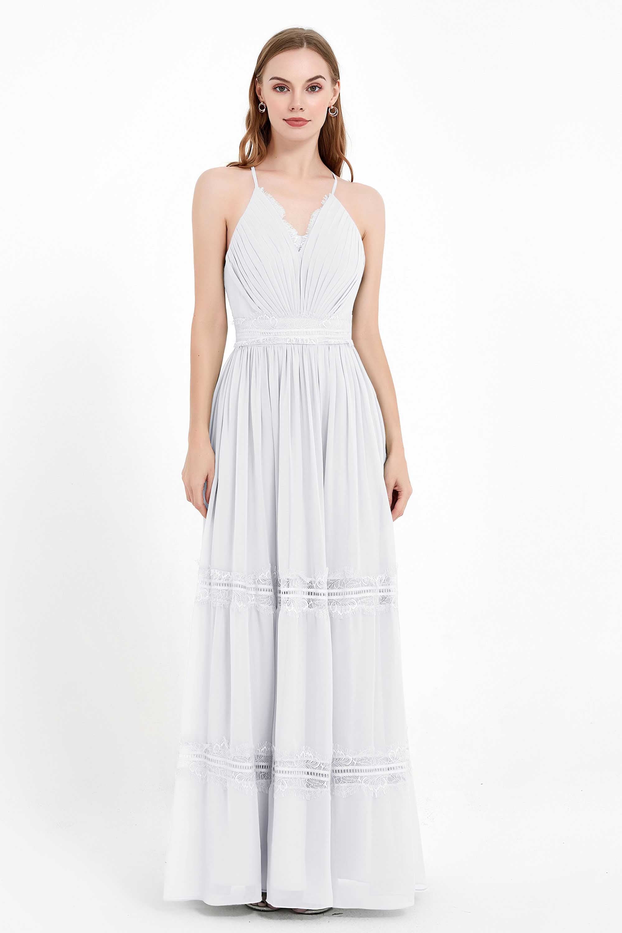 Spaghetti Straps V Neckline Chiffon Lace Bridesmaid Dresses Women's Formal Evening Gowns