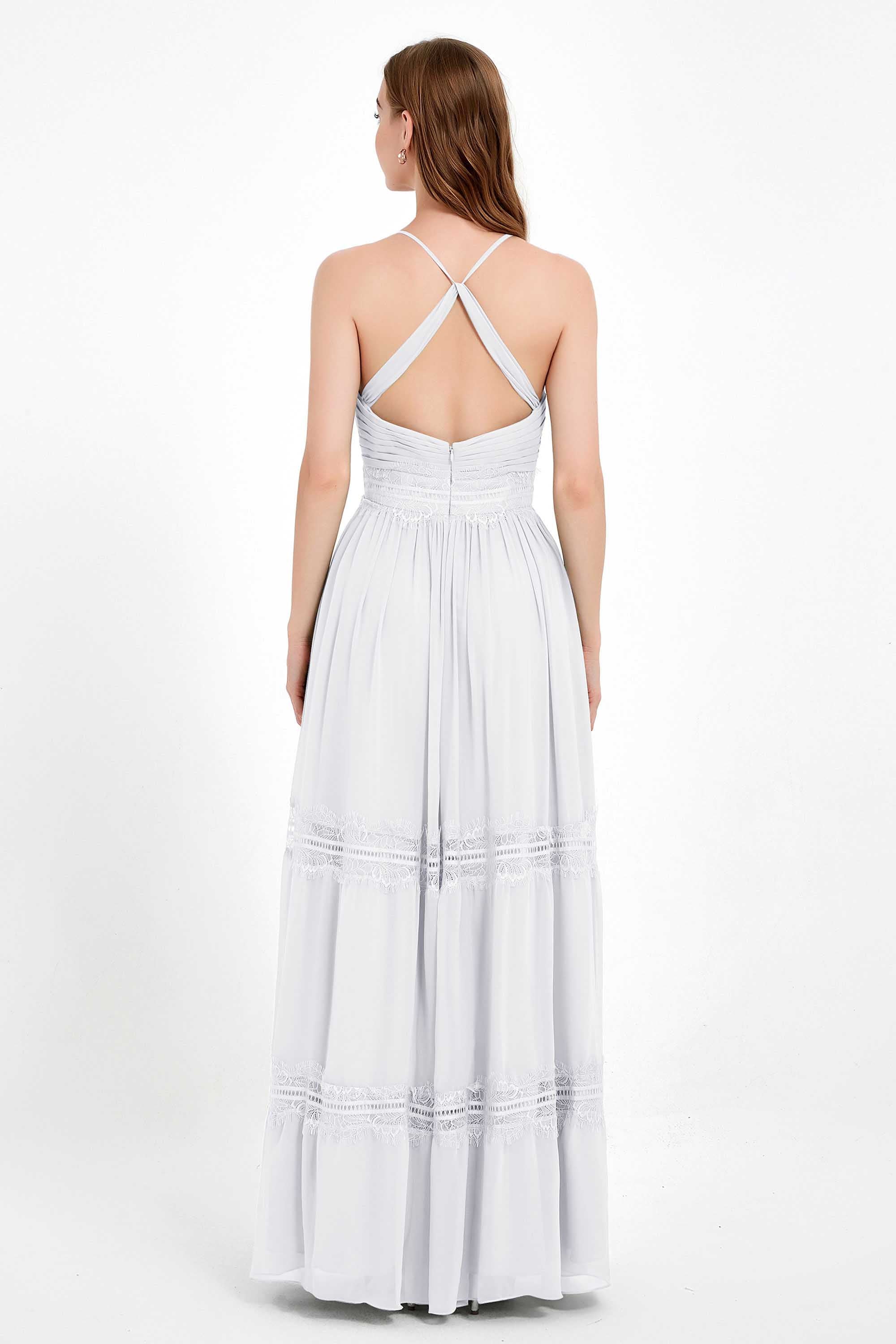 Spaghetti Straps V Neckline Chiffon Lace Bridesmaid Dresses Women's Formal Evening Gowns