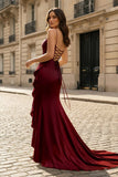 Yellow Spaghetti Straps Mermaid Satin Formal Prom Dress