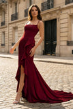 Yellow Spaghetti Straps Mermaid Satin Formal Prom Dress