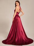 Benutzerdefinierte Größe Neckholder High Front Slit Bodenlangen Ballkleid Formale Abendkleider