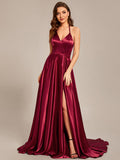 Benutzerdefinierte Größe Neckholder High Front Slit Bodenlangen Ballkleid Formale Abendkleider