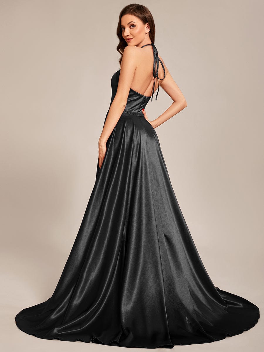 Benutzerdefinierte Größe Neckholder High Front Slit Bodenlangen Ballkleid Formale Abendkleider
