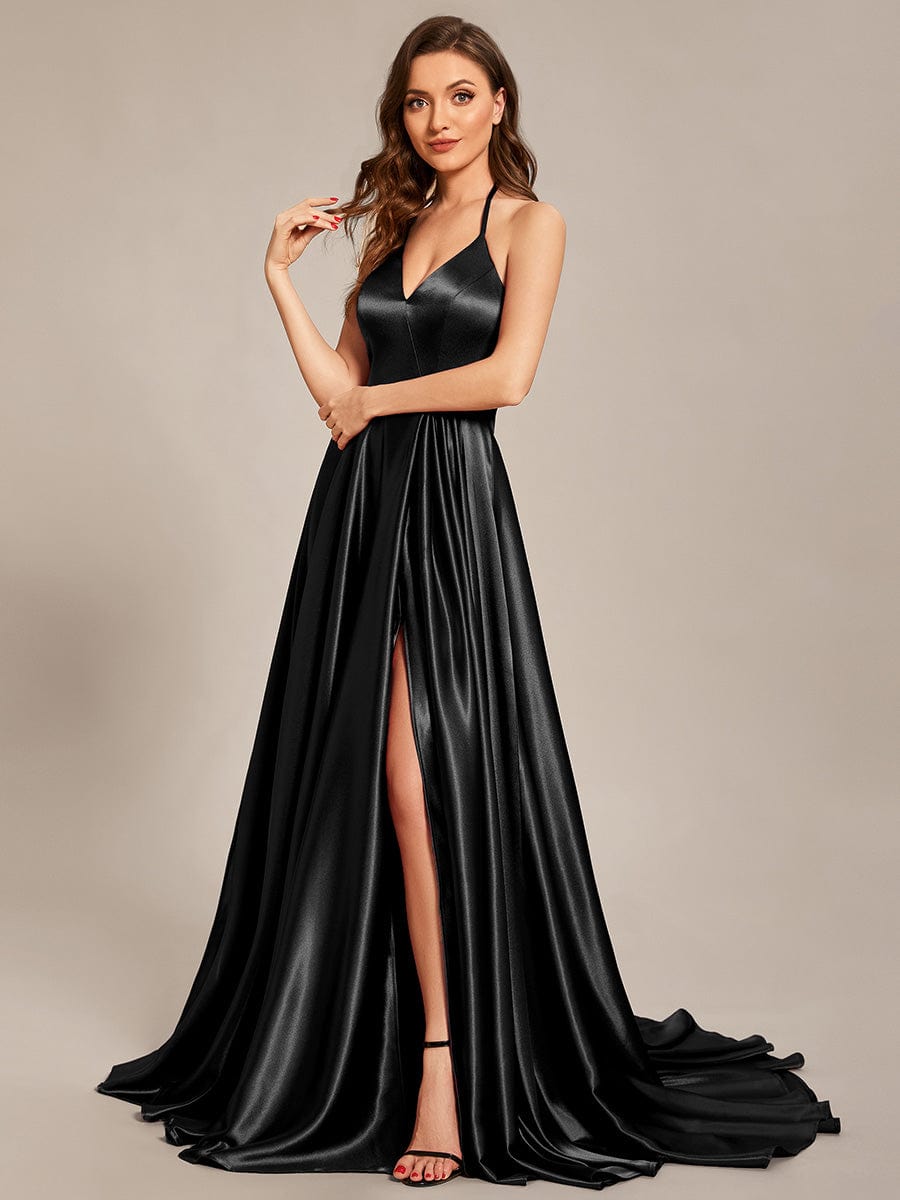 Benutzerdefinierte Größe Neckholder High Front Slit Bodenlangen Ballkleid Formale Abendkleider