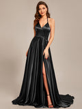 Benutzerdefinierte Größe Neckholder High Front Slit Bodenlangen Ballkleid Formale Abendkleider