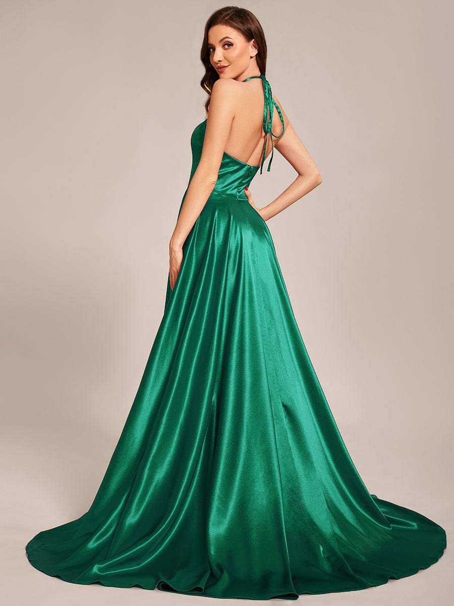 Benutzerdefinierte Größe Neckholder High Front Slit Bodenlangen Ballkleid Formale Abendkleider