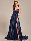 Benutzerdefinierte Größe Neckholder High Front Slit Bodenlangen Ballkleid Formale Abendkleider