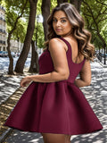Chic Square Neck Open Back A-line Satin Homecoming Dress Cocktail Dresses Junior Bridesmaid Party Dresses
