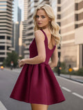 Chic Square Neck Open Back A-line Satin Homecoming Dress Cocktail Dresses Junior Bridesmaid Party Dresses