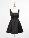 Chic Square Neck Open Back A-line Satin Homecoming Dress Cocktail Dresses Junior Bridesmaid Party Dresses