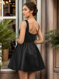 Chic Square Neck Open Back A-line Satin Homecoming Dress Cocktail Dresses Junior Bridesmaid Party Dresses