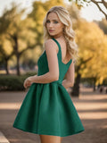 Chic Square Neck Open Back A-line Satin Homecoming Dress Cocktail Dresses Junior Bridesmaid Party Dresses