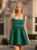 Chic Square Neck Open Back A-line Satin Homecoming Dress Cocktail Dresses Junior Bridesmaid Party Dresses