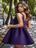 Chic Square Neck Open Back A-line Satin Homecoming Dress Cocktail Dresses Junior Bridesmaid Party Dresses