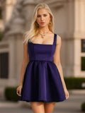 Chic Square Neck Open Back A-line Satin Homecoming Dress Cocktail Dresses Junior Bridesmaid Party Dresses