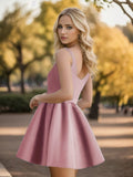 Chic Square Neck Open Back A-line Satin Homecoming Dress Cocktail Dresses Junior Bridesmaid Party Dresses