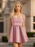 Chic Square Neck Open Back A-line Satin Homecoming Dress Cocktail Dresses Junior Bridesmaid Party Dresses