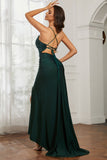 Rhinestone Lace Up Sheath Jersey Formal Evening Mermaid Dress With Slit Prom Party Dress