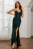 Rhinestone Lace Up Sheath Jersey Formal Evening Mermaid Dress With Slit Prom Party Dress