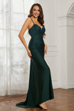 Rhinestone Lace Up Sheath Jersey Formal Evening Mermaid Dress With Slit Prom Party Dress