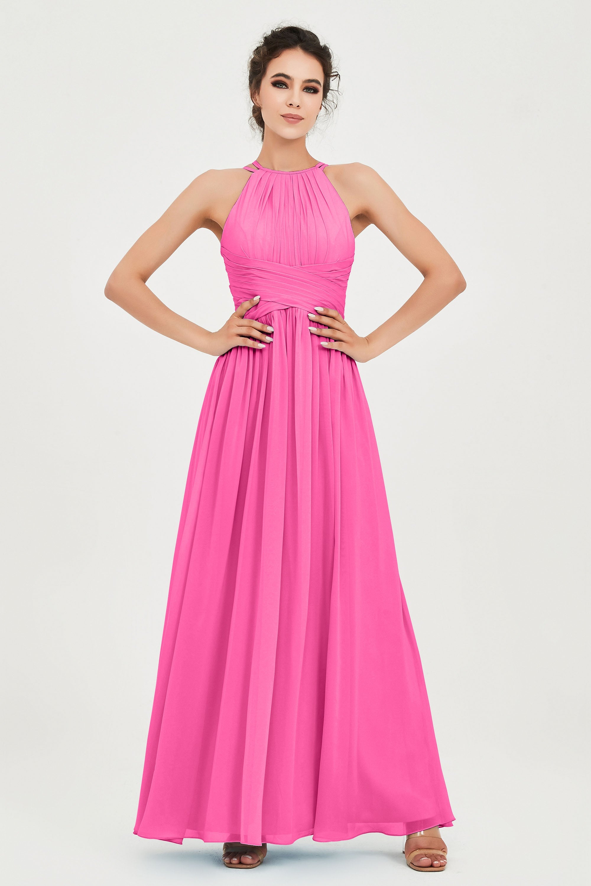 Empire Halter Chiffon Women's Bridesmaid Dress Ruched Formal Evening Prom Gowns