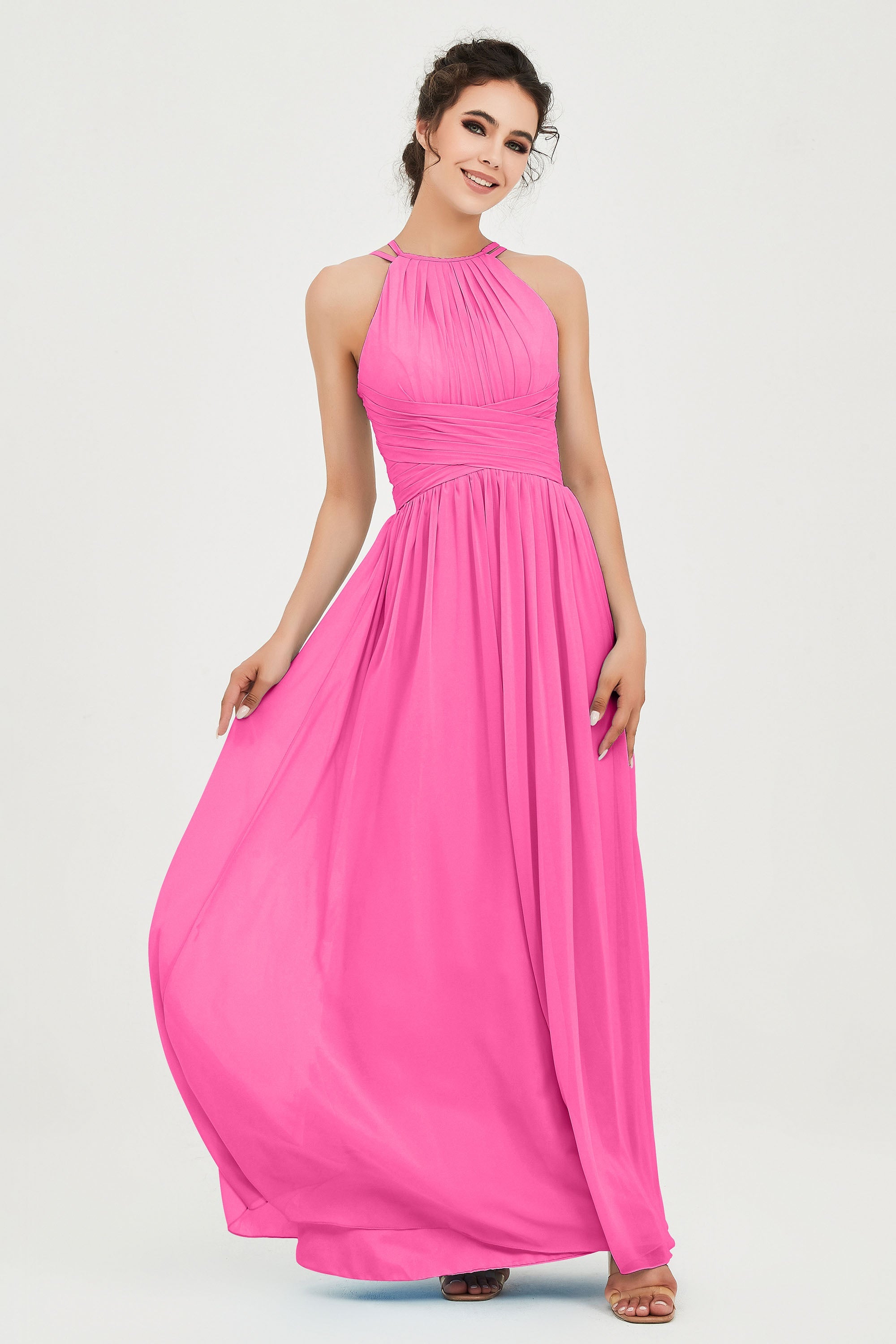 Empire Halter Chiffon Women's Bridesmaid Dress Ruched Formal Evening Prom Gowns