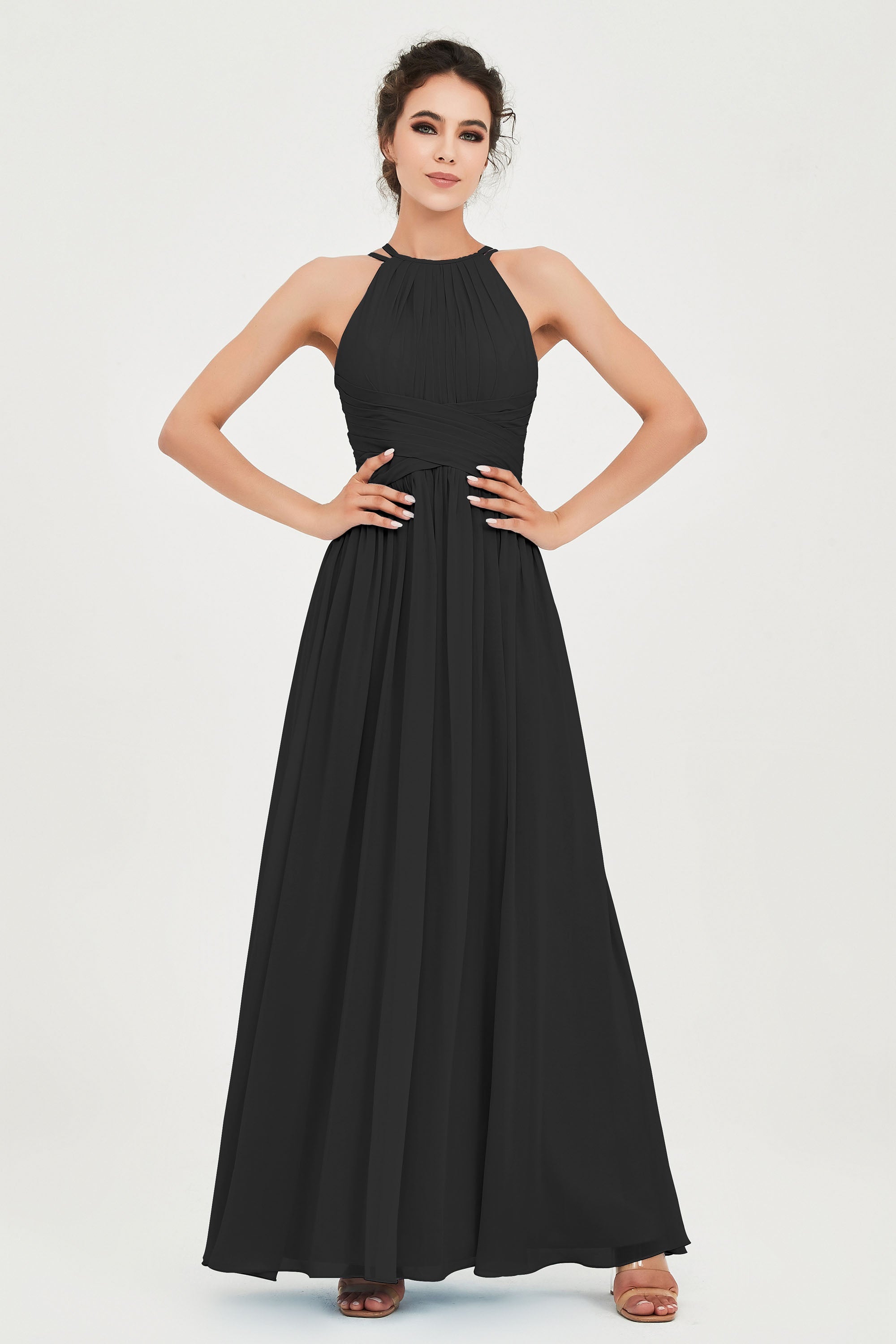 Empire Halter Chiffon Women's Bridesmaid Dress Ruched Formal Evening Prom Gowns