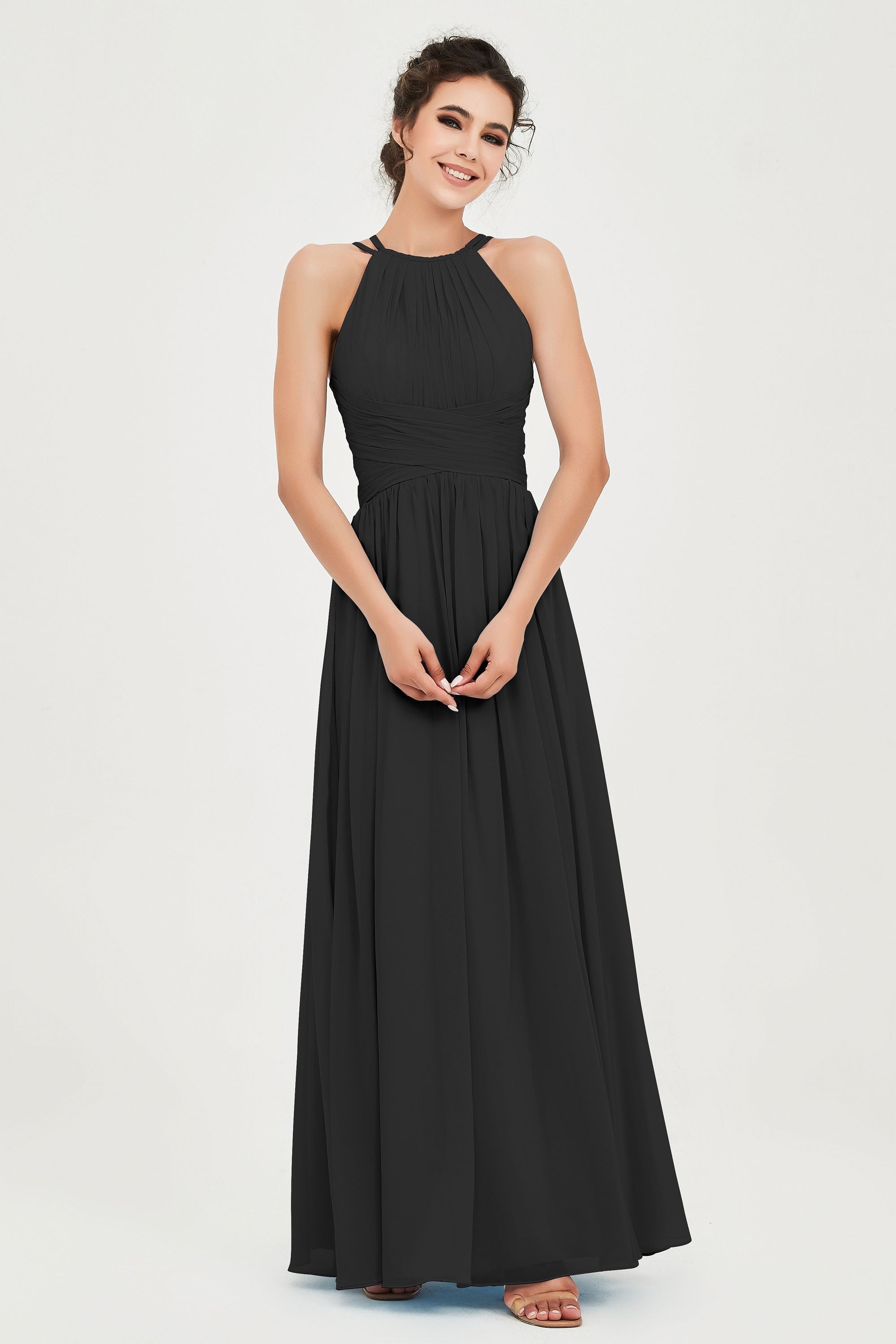 Empire Halter Chiffon Women's Bridesmaid Dress Ruched Formal Evening Prom Gowns