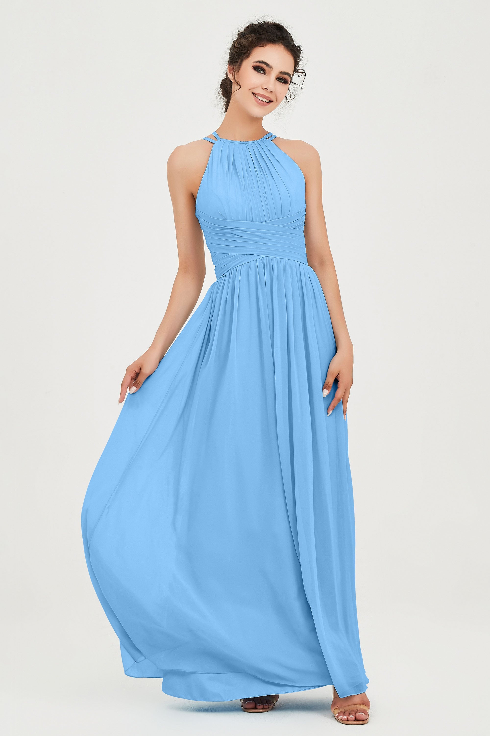 Empire Halter Chiffon Women's Bridesmaid Dress Ruched Formal Evening Prom Gowns