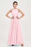 Empire Halter Chiffon Women's Bridesmaid Dress Ruched Formal Evening Prom Gowns