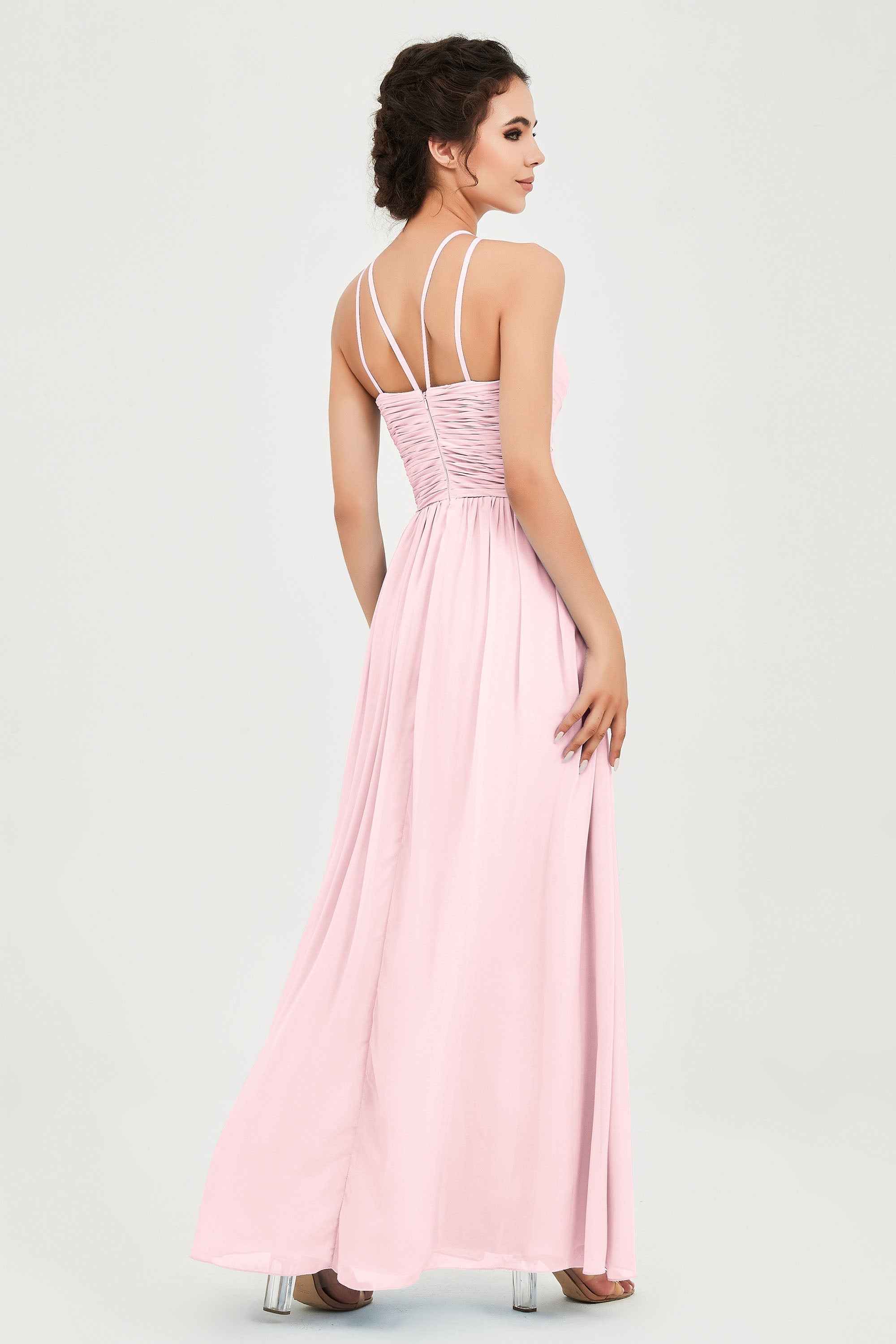 Empire Halter Chiffon Women's Bridesmaid Dress Ruched Formal Evening Prom Gowns