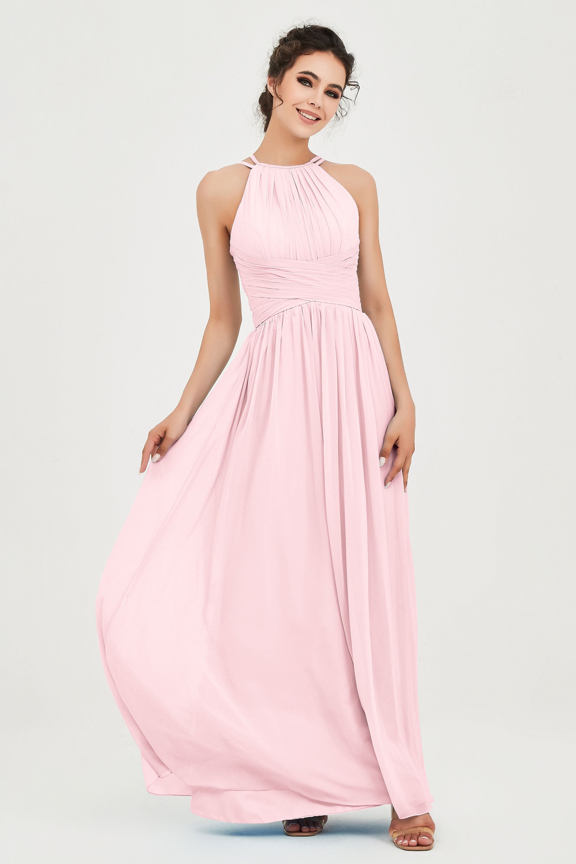 Empire Halter Chiffon Women's Bridesmaid Dress Ruched Formal Evening Prom Gowns