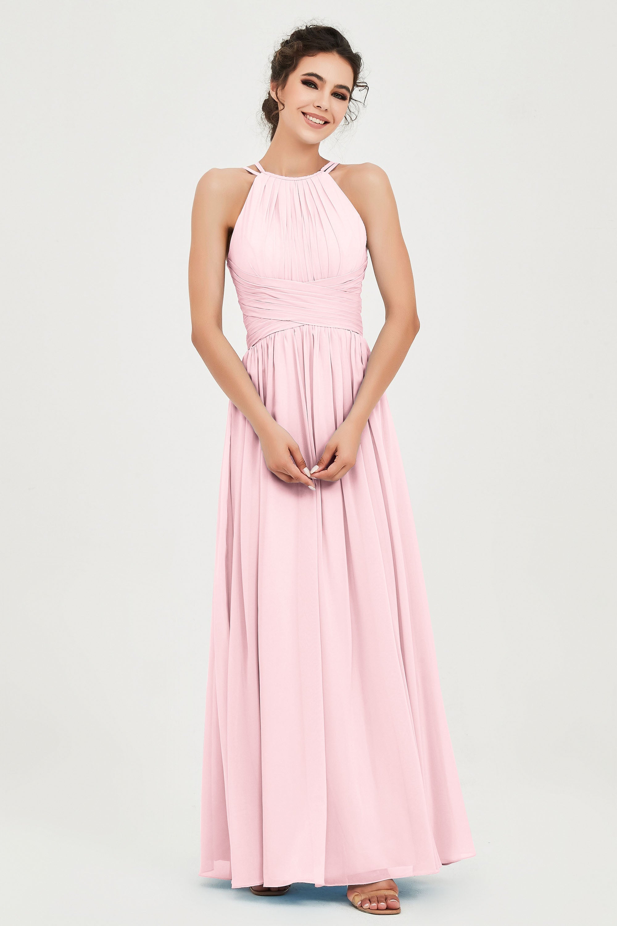 Empire Halter Chiffon Women's Bridesmaid Dress Ruched Formal Evening Prom Gowns