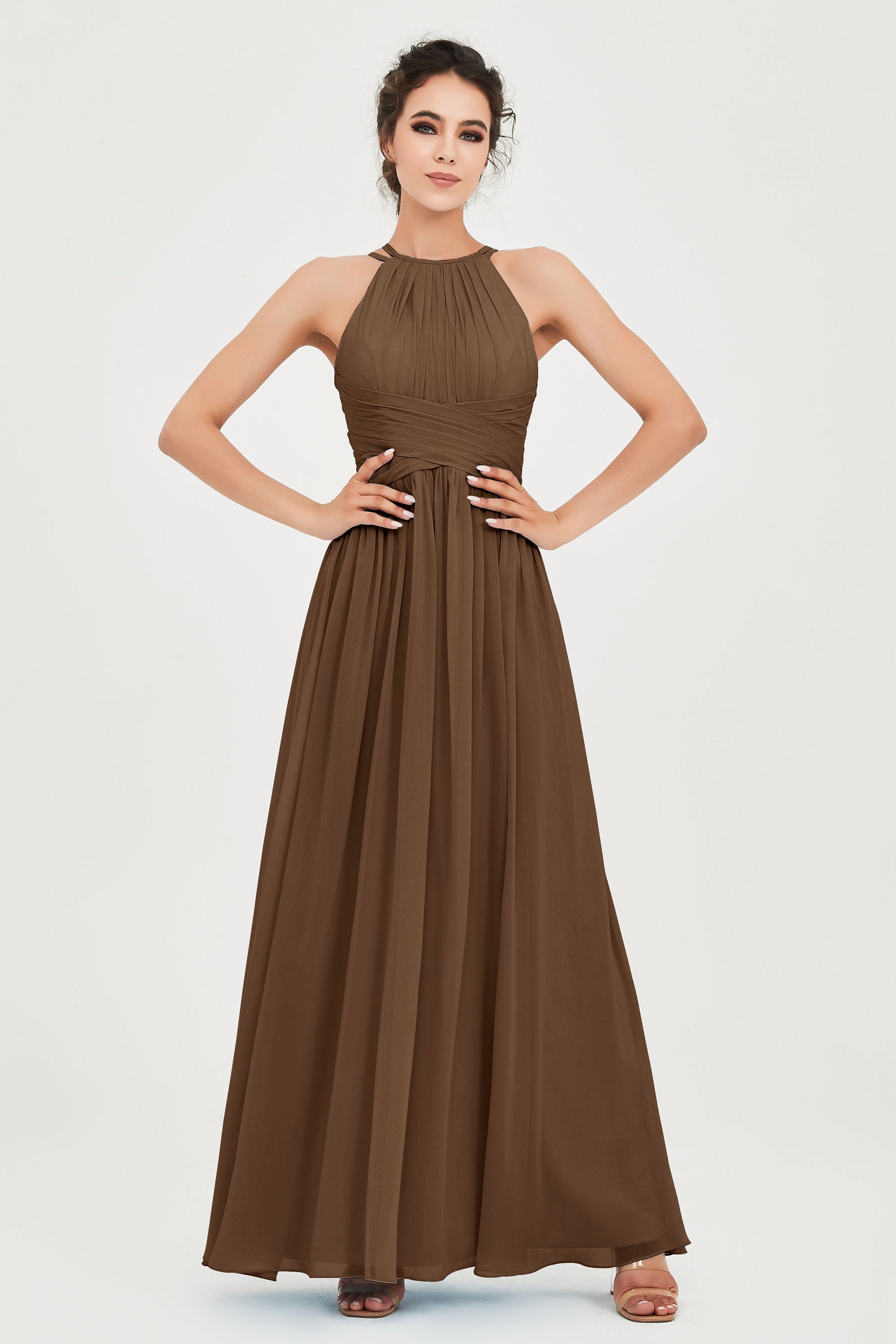 Empire Halter Chiffon Women's Bridesmaid Dress Ruched Formal Evening Prom Gowns