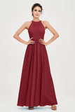 Empire Halter Chiffon Women's Bridesmaid Dress Ruched Formal Evening Prom Gowns