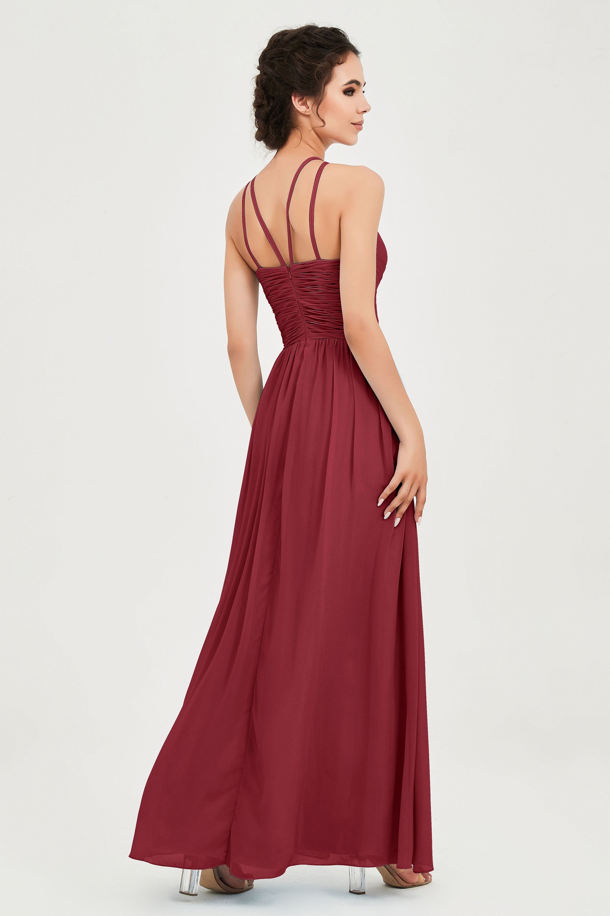 Empire Halter Chiffon Women's Bridesmaid Dress Ruched Formal Evening Prom Gowns