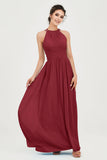 Empire Halter Chiffon Women's Bridesmaid Dress Ruched Formal Evening Prom Gowns