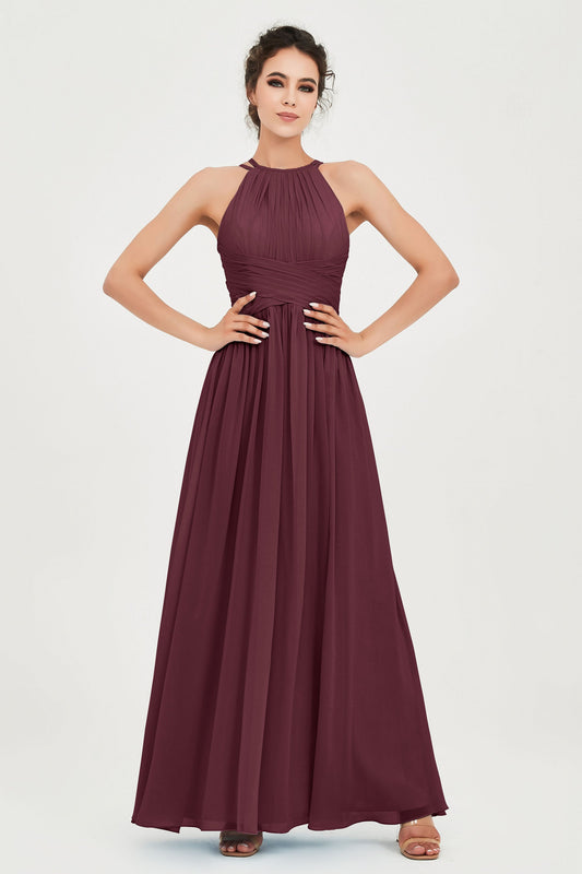 Empire Halter Chiffon Women's Bridesmaid Dress Ruched Formal Evening Prom Gowns